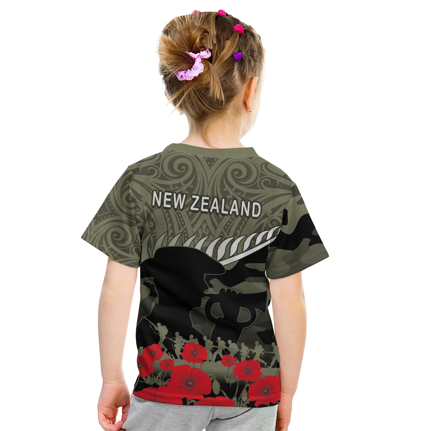 New Zealand ANZAC 2022 T shirt KID Maori Camouflage - Vibe Hoodie Shop