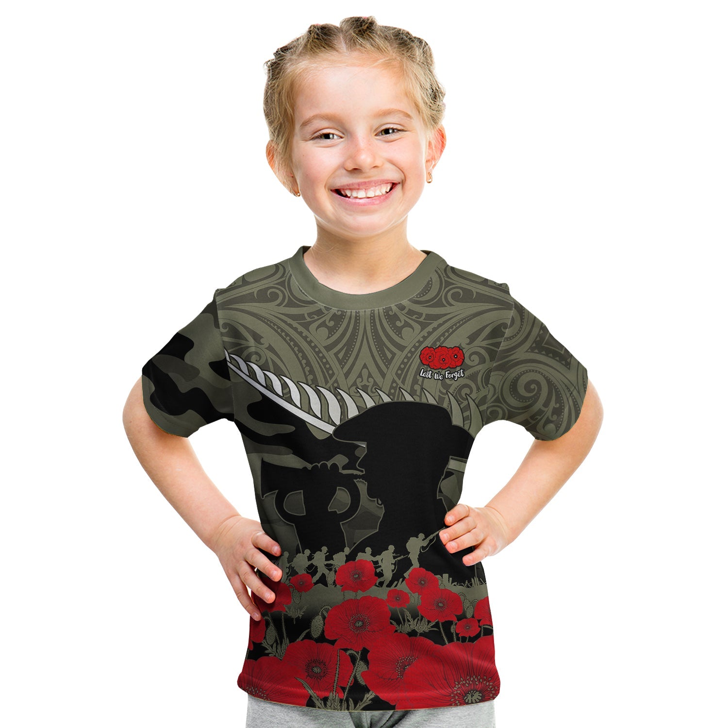 New Zealand ANZAC 2022 T shirt KID Maori Camouflage - Vibe Hoodie Shop