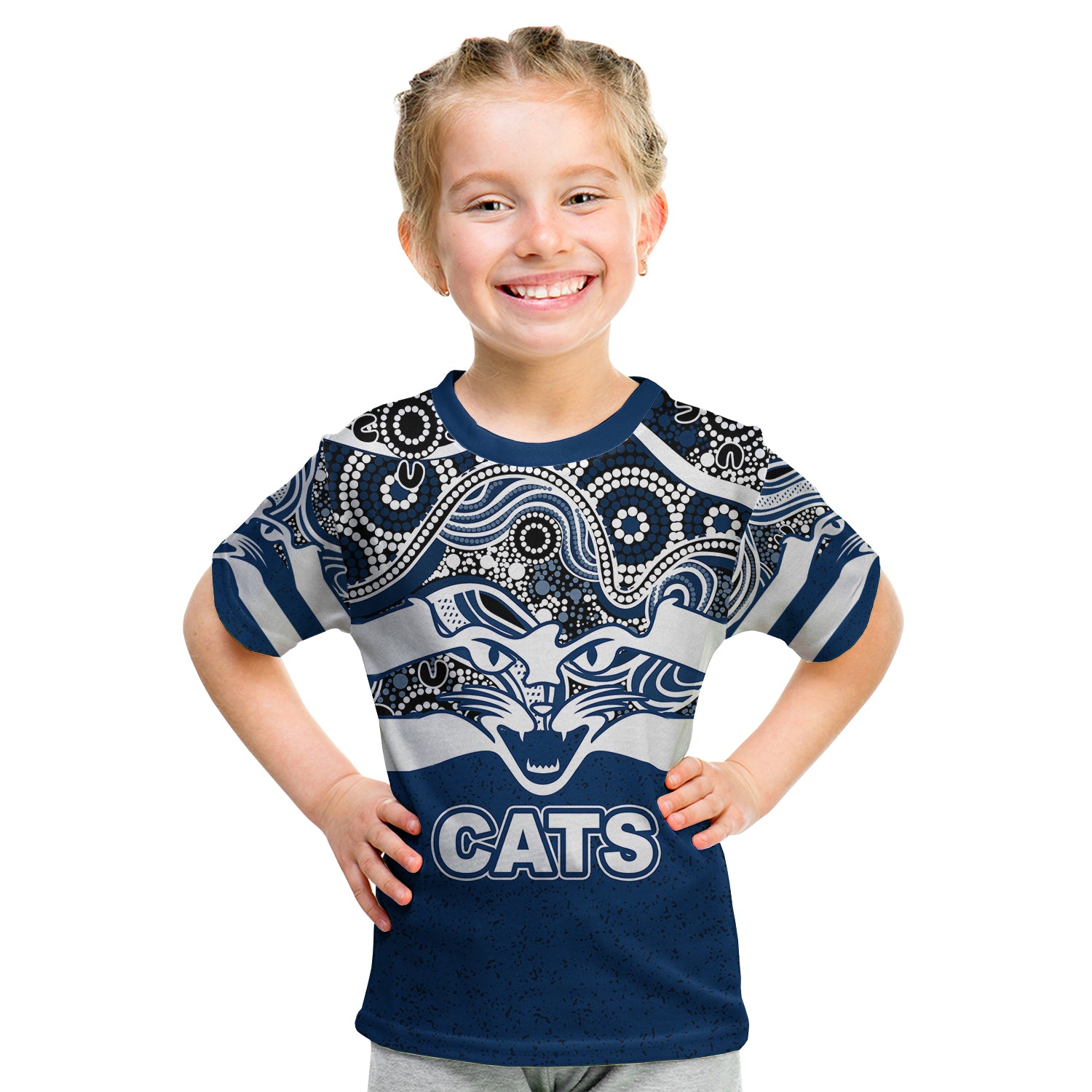 (Custom Personalised) Geelong Cats Indigenous Basic Style T Shirt KID - Vibe Hoodie Shop