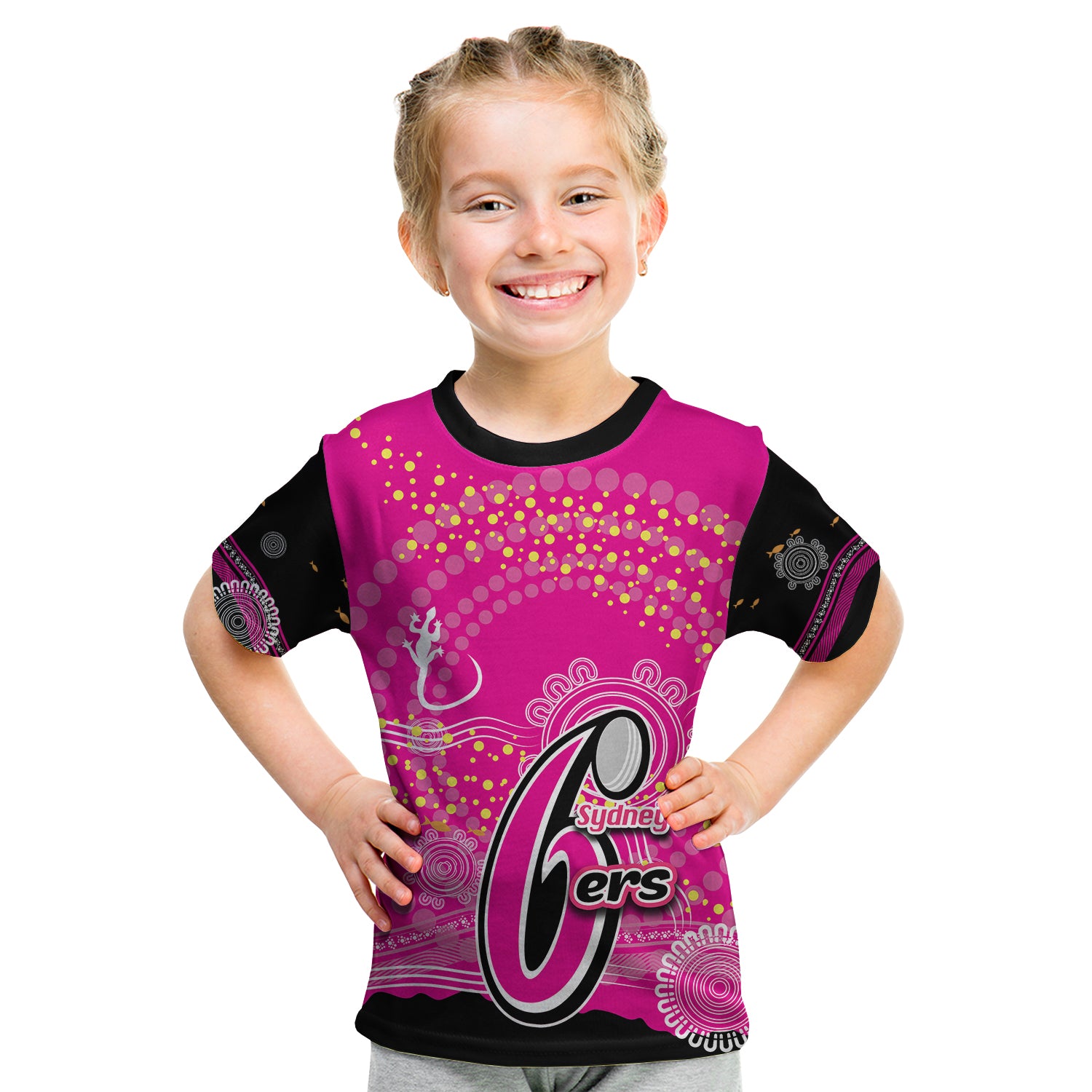 (Custom Personalised And Number) Sydney Sixers T shirt KID Cricket Aboriginal Vibe - Vibe Hoodie Shop