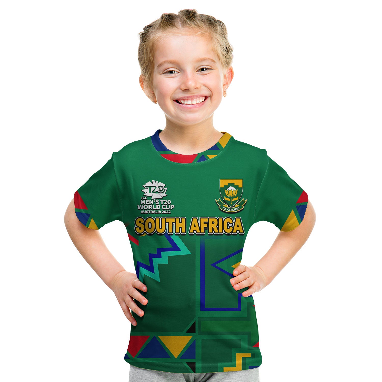 (Custom Personalised And Number) South Africa Cricket Men's T20 World Cup T Shirt KID Ver.2022 - Vibe Hoodie Shop