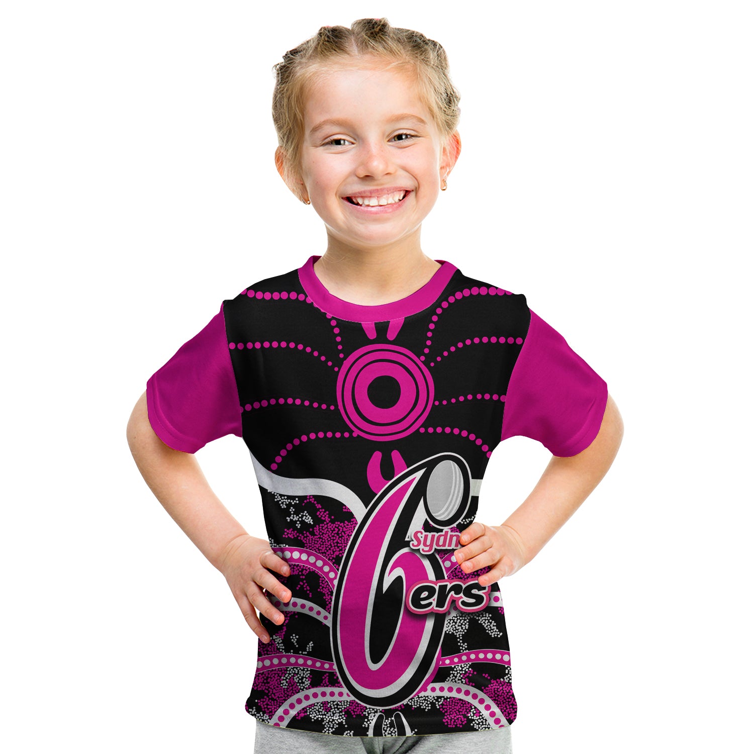 (Custom Personalised And Number) Sydney Sixers T shirt KID Cricket Dot Aboriginal - Vibe Hoodie Shop