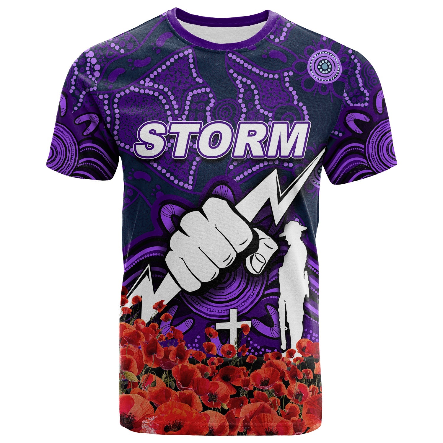 Storm T shirt ANZAC Day Poppy Flowers With Aboriginal - Vibe Hoodie Shop