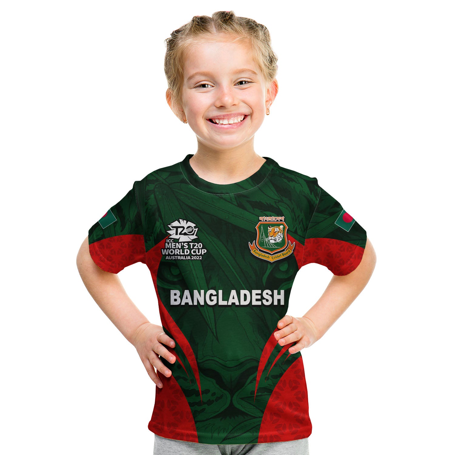 (Custom Personalised And Number) Bangladesh Cricket Men's T20 World Cup T Shirt KID Tiger - Vibe Hoodie Shop