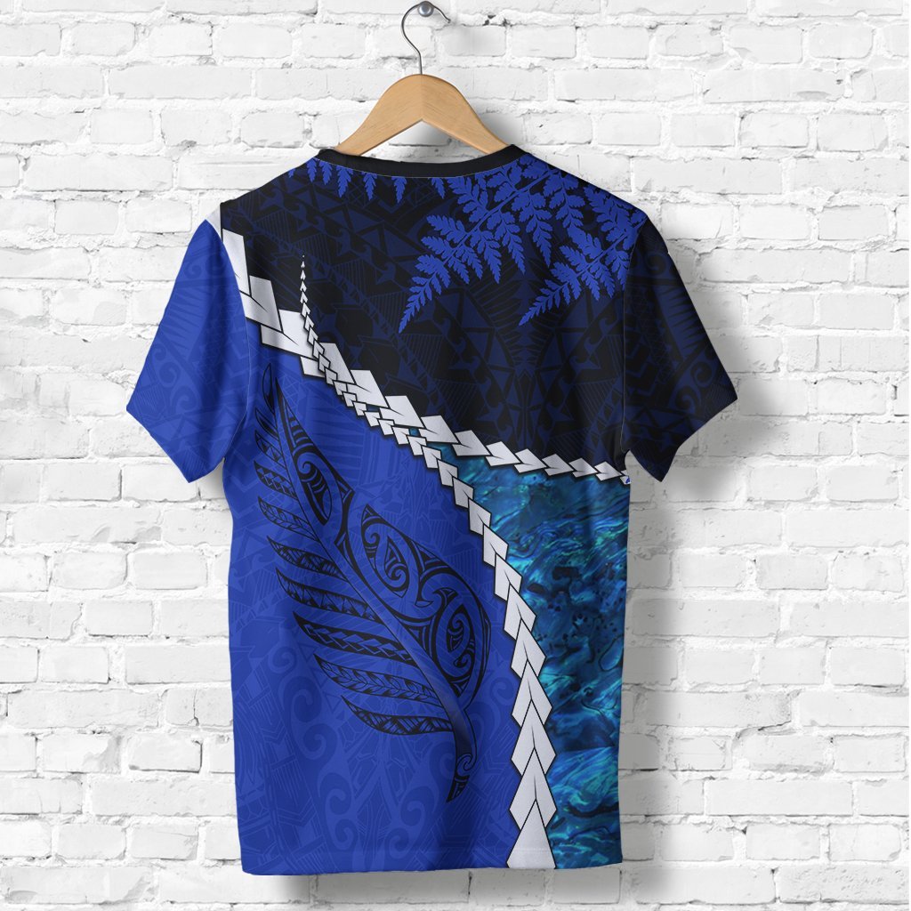 Paua Shell Maori Silver Fern T shirt Cobalt - Vibe Hoodie Shop