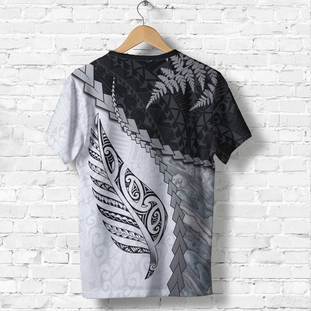 Paua Shell Maori Silver Fern T shirt White - Vibe Hoodie Shop