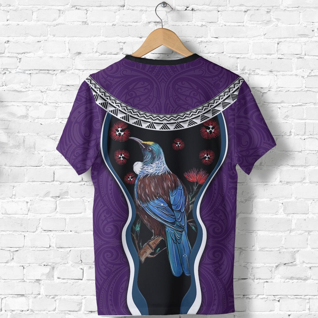 New Zealand Tui Bird T shirt, Pohutukawa - Purple - Vibe Hoodie Shop