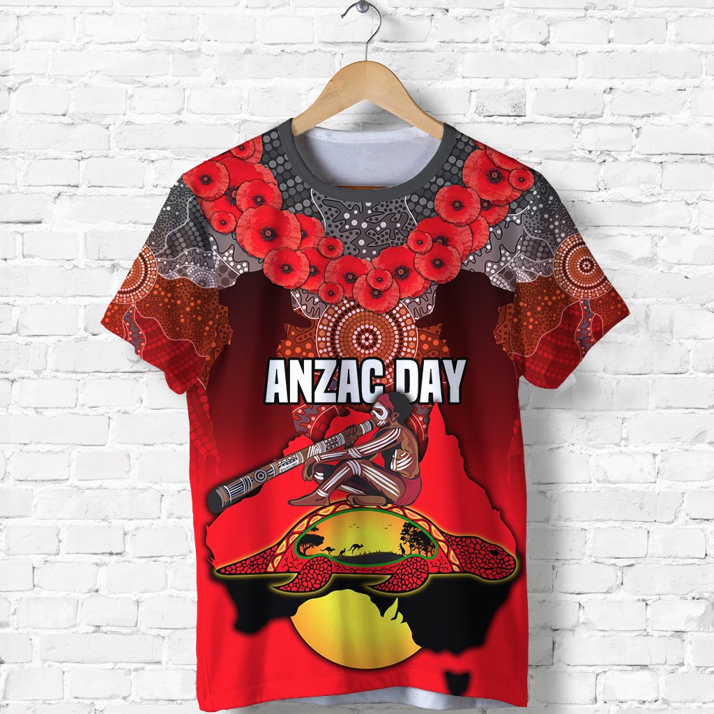 Australian ANZAC Day T shirt Indigenous Flag Style TH12 - Vibe Hoodie Shop