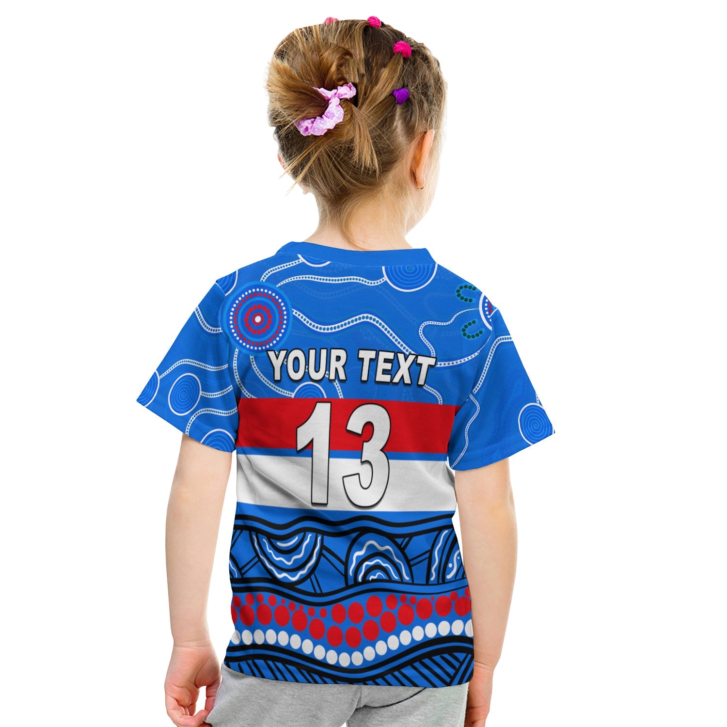 (Custom Personalised) Bulldogs Indigenous T shirt KID Western Football - Custom Text and Number - Vibe Hoodie Shop