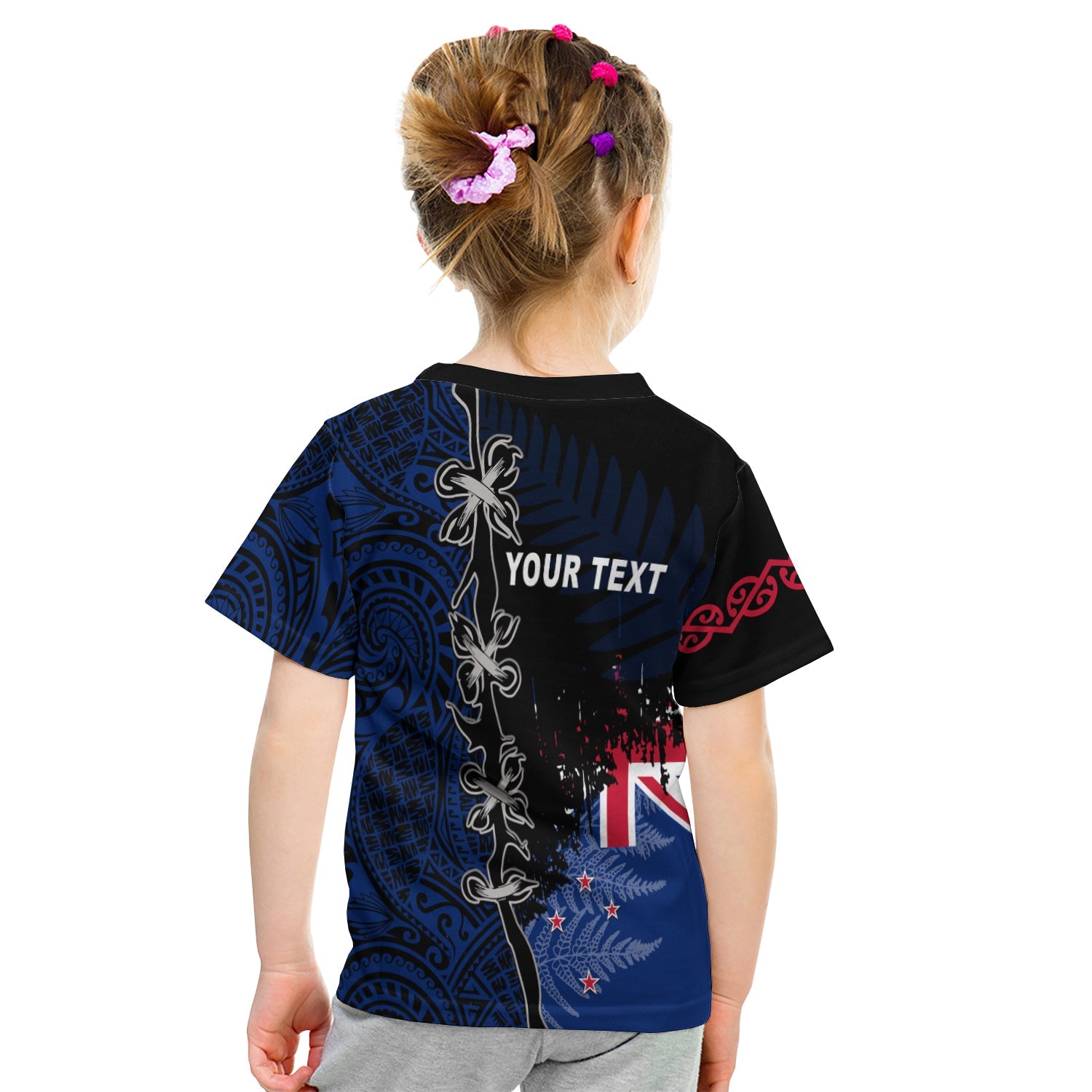 (Custom Personalised) New Zealand Rugby T shirt Kid Mix Maori and Fern - Vibe Hoodie Shop