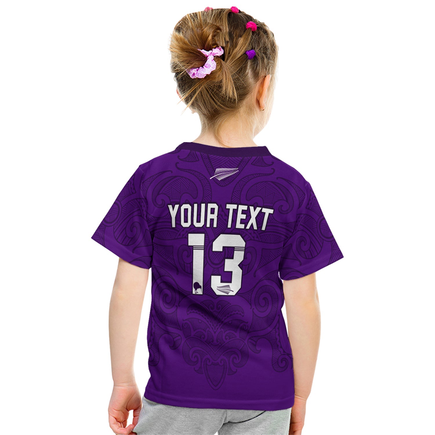 (Custom Personalised) Maori 2021 T shirt KID - Purple Aotearoa Tattoo - Custom Text and Number - Vibe Hoodie Shop