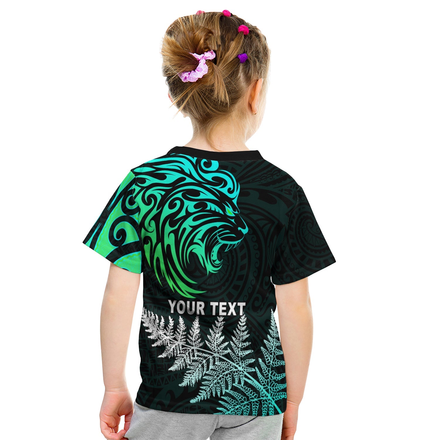 (Custom Personalised) Lion Maori T shirt KID Aotearoa mix Silver Fern Version Blue - Vibe Hoodie Shop