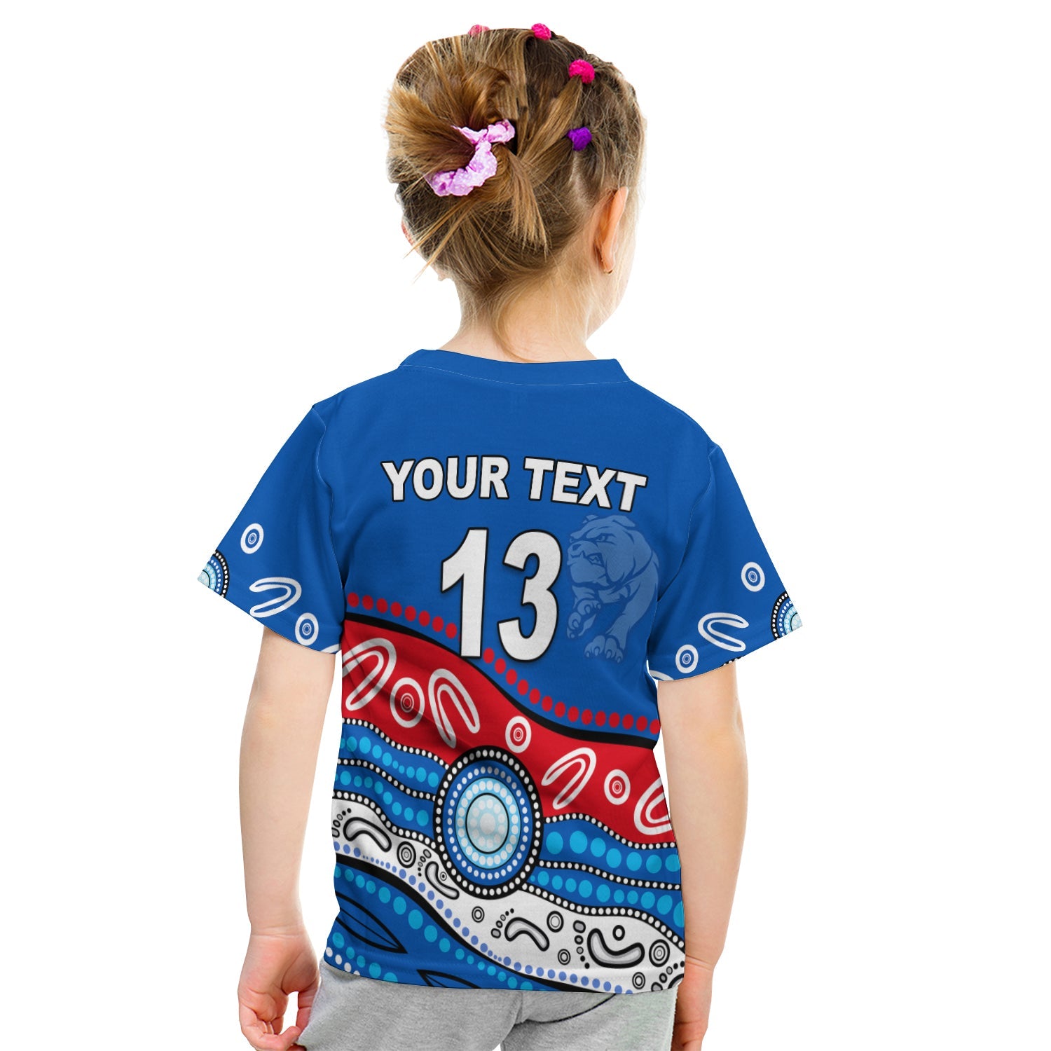 (Custom Personalised) Bulldogs Indigenous T shirt KID Western - Custom Text and Number - Vibe Hoodie Shop