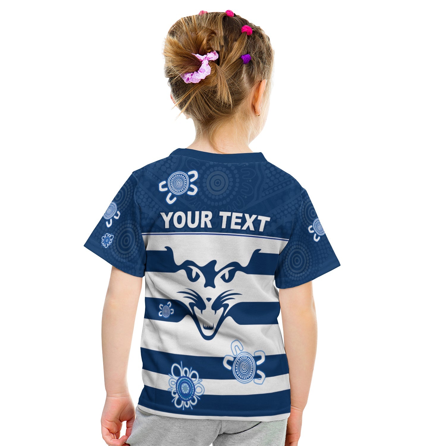 (Custom Personalised) Cats Football T shirt KID Geelong Indigenous - Vibe Hoodie Shop