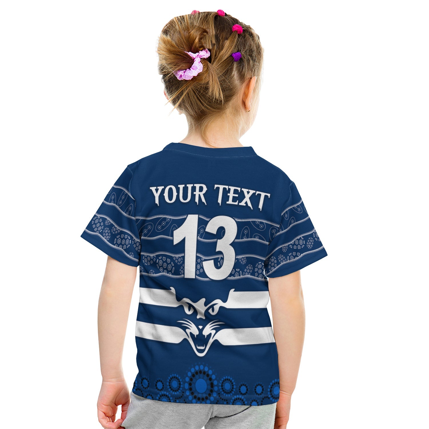 (Custom Personalised) Cats Indigenous T shirt KID Football Geelong - Custom Text and Number - Vibe Hoodie Shop