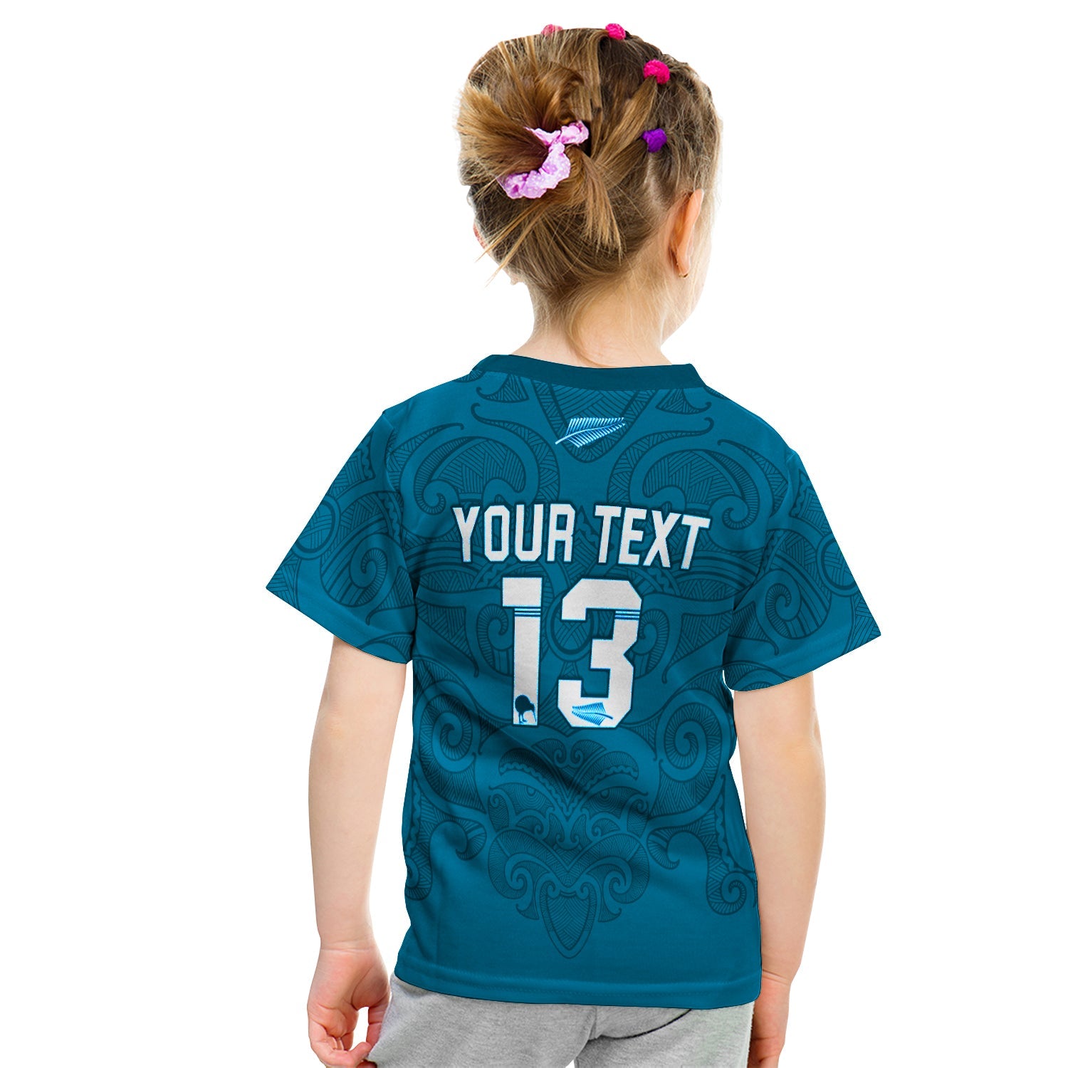 (Custom Personalised) Maori 2021 T shirt KID - Turquoise Aotearoa Tattoo - Custom Text and Number - Vibe Hoodie Shop