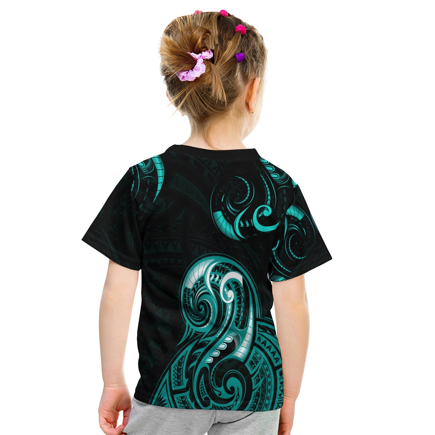 (Custom Personalised) Aotearoa Fern T shirt KID Maori Pattern Version Turquoise - Vibe Hoodie Shop