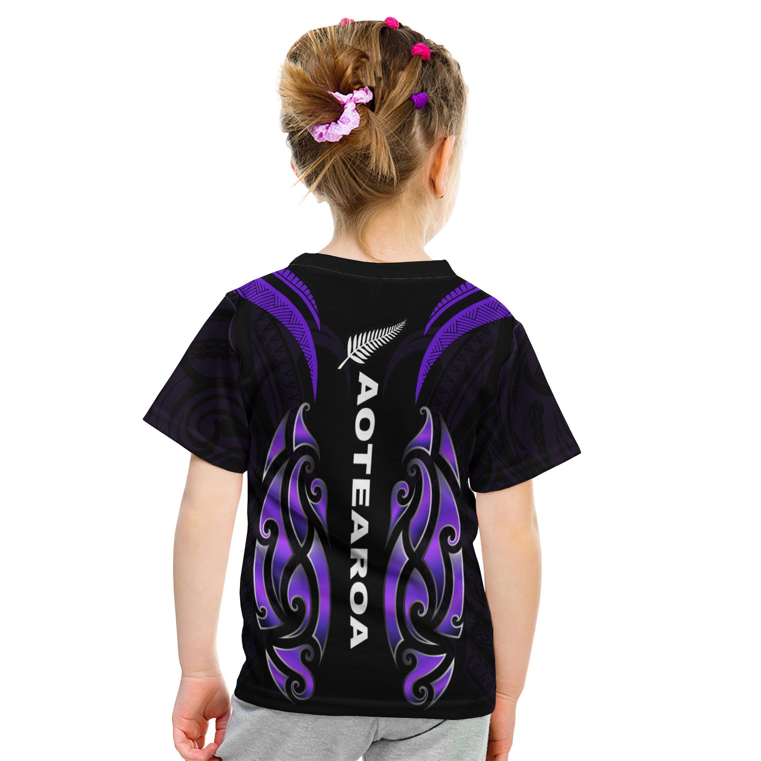 New Zealand Maori T shirt KID Simple Love Purple - Vibe Hoodie Shop