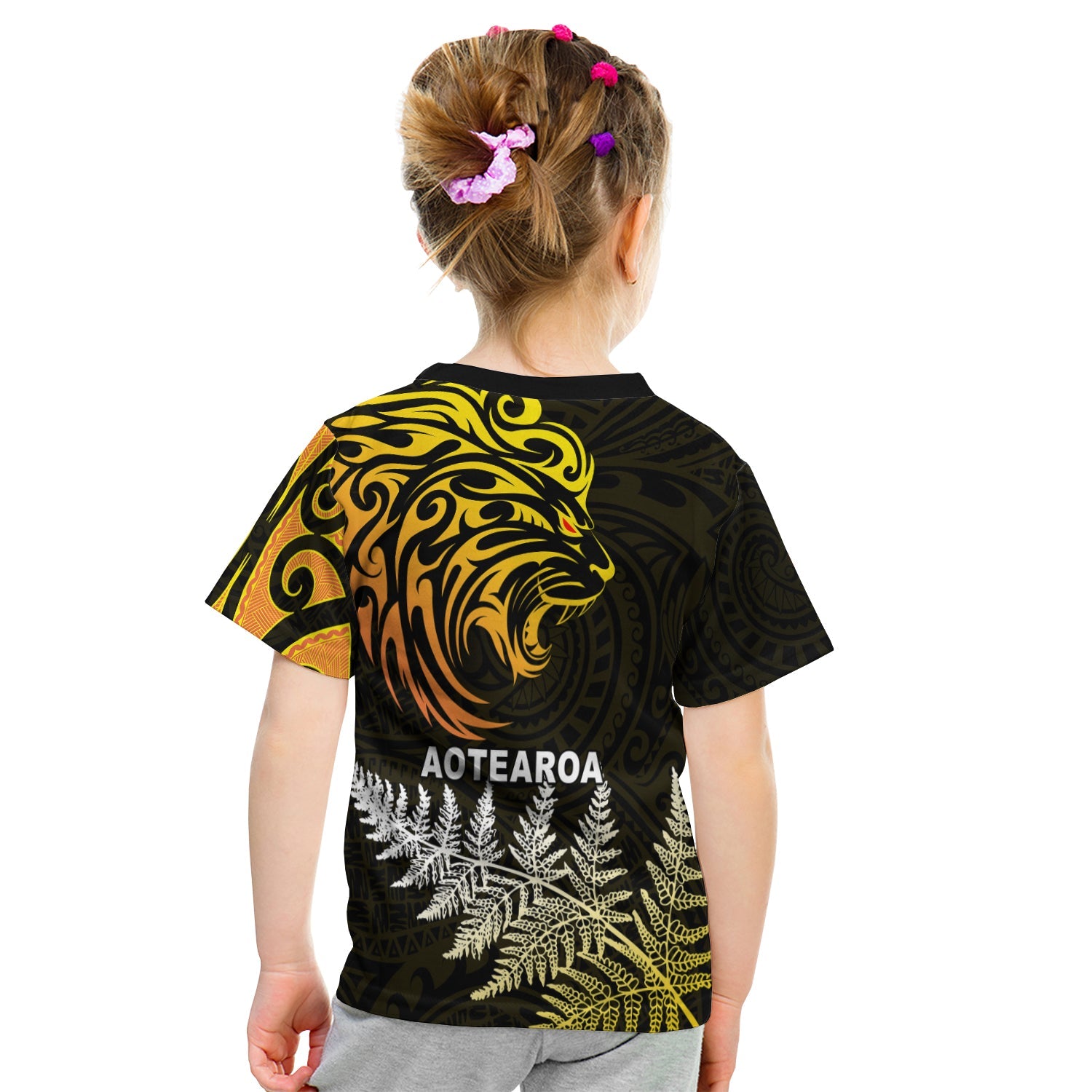 Lion Maori T shirt KID Aotearoa mix Silver Fern - Vibe Hoodie Shop