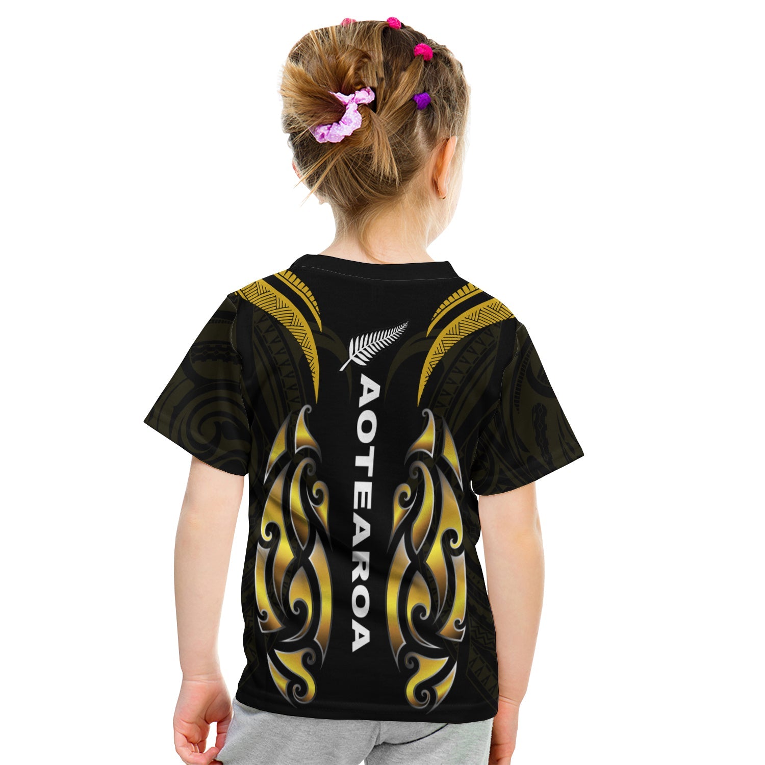 New Zealand Maori T shirt KID Simple Love Gold - Vibe Hoodie Shop