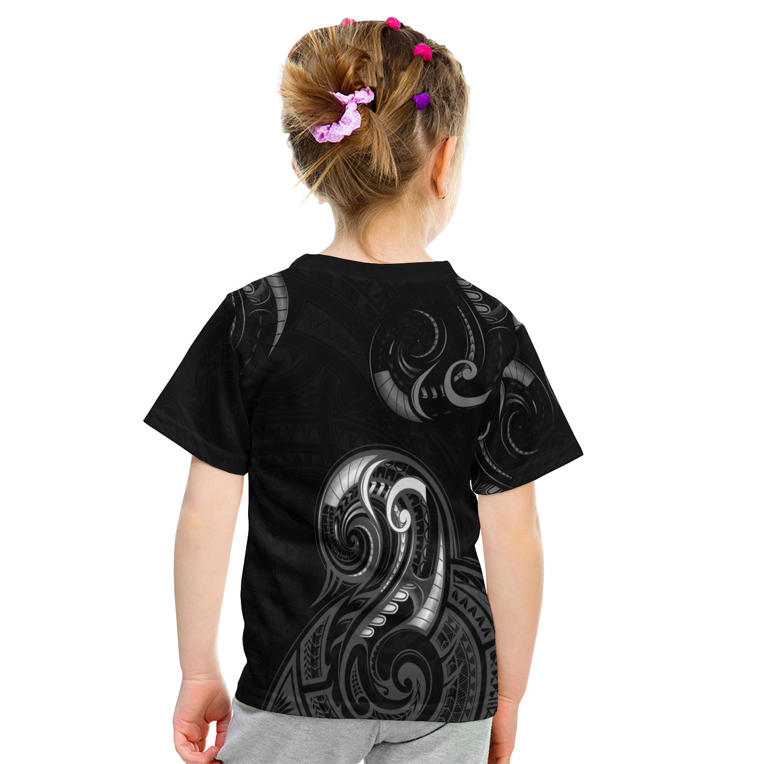 (Custom Personalised) Aotearoa Fern T shirt KID Maori Pattern Version Black - Vibe Hoodie Shop