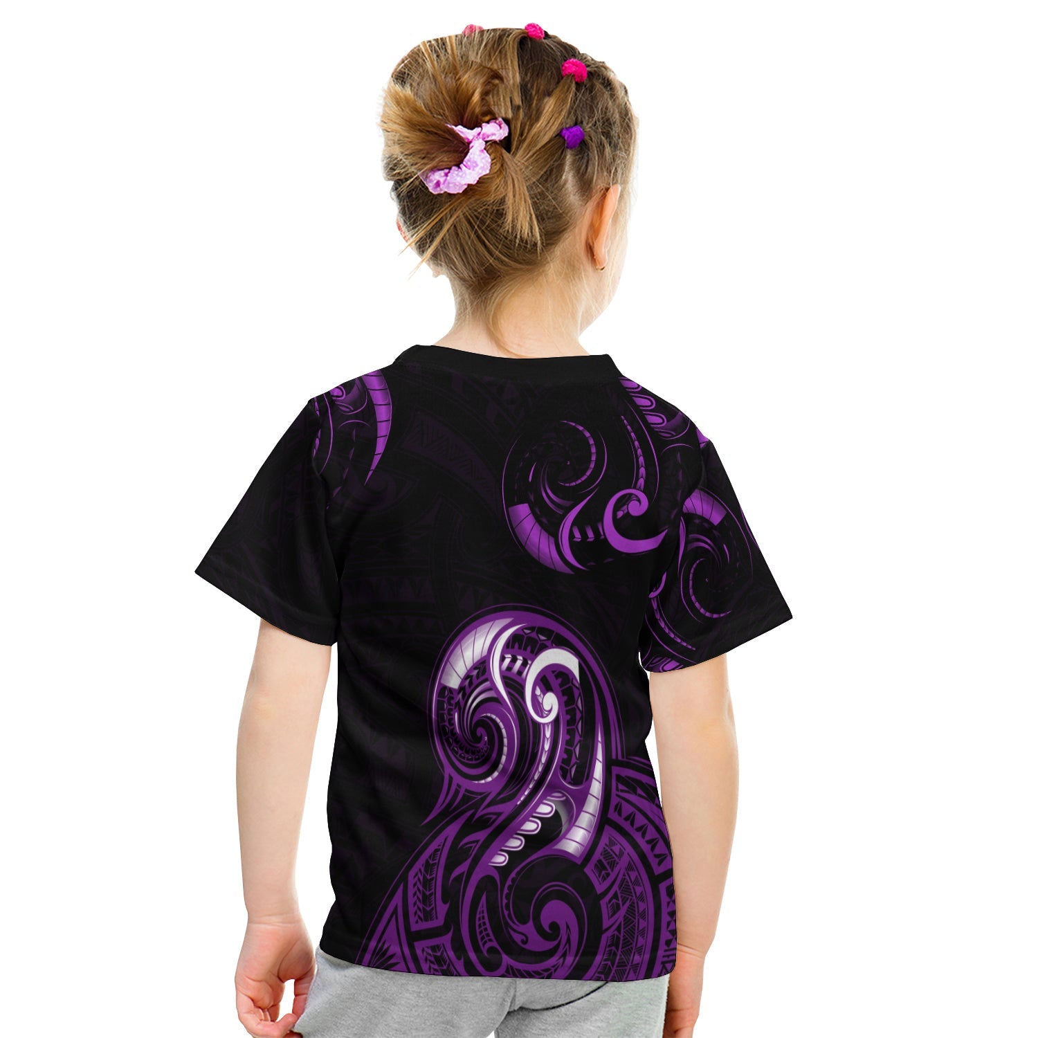 (Custom Personalised) Aotearoa Fern T shirt KID Maori Pattern Version Purple - Vibe Hoodie Shop