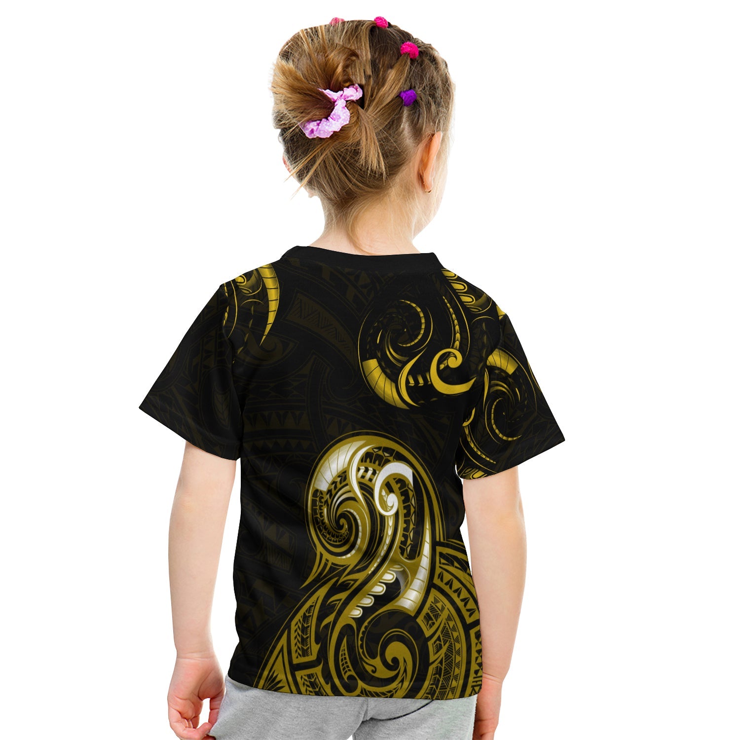 (Custom Personalised) Aotearoa Fern T shirt KID Maori Pattern Version Gold - Vibe Hoodie Shop