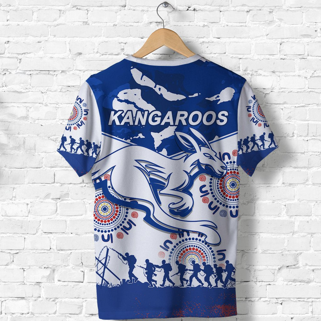 Kangaroos Remembrance ANZAC Day T shirt Indigenous North Melbourne - Vibe Hoodie Shop