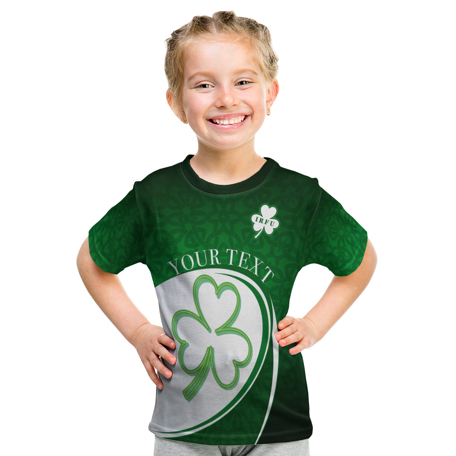 (Custom Personalised) Ireland Rugby T shirt KID Celtic and Shamrock - Vibe Hoodie Shop