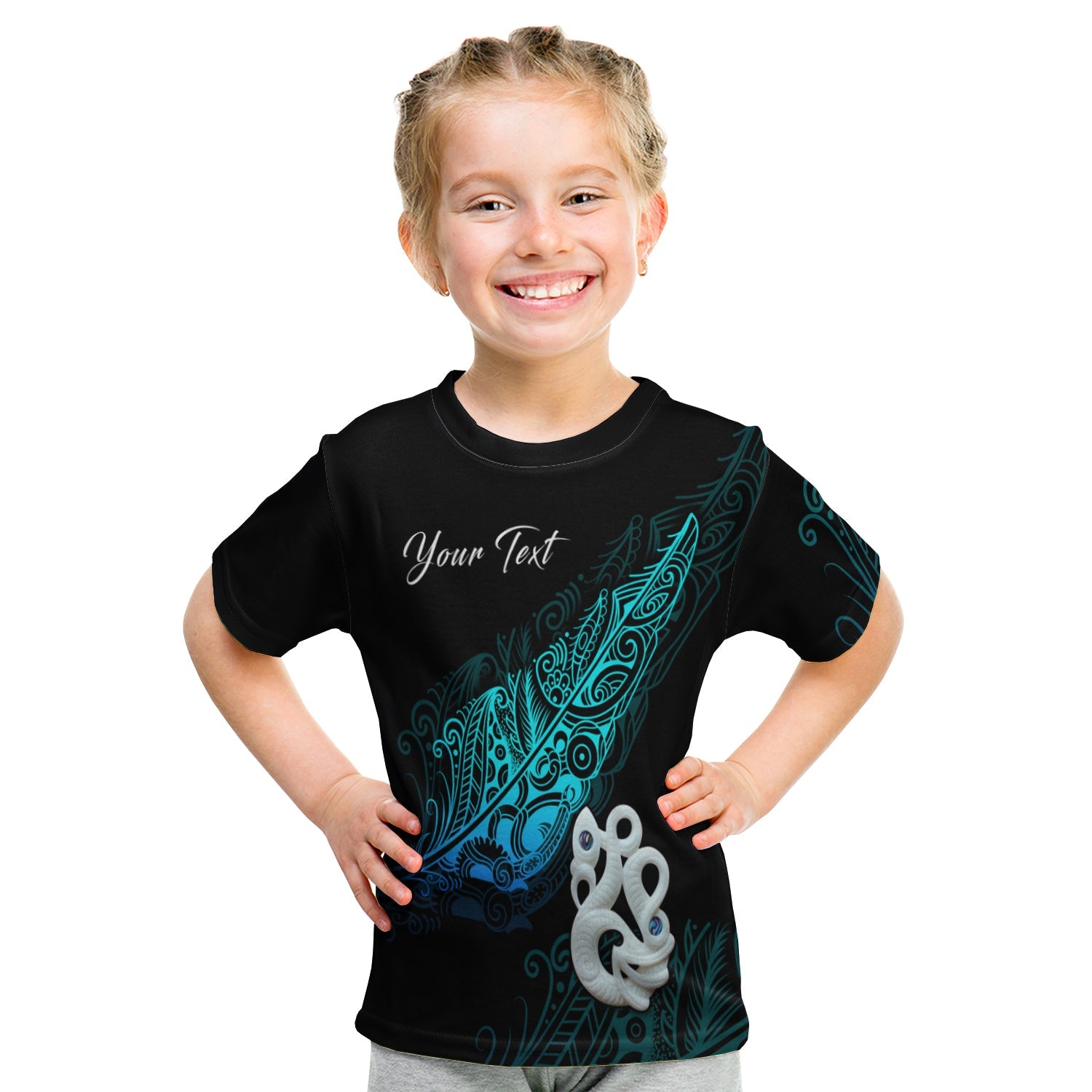 (Custom Personalised) Aotearoa T shirt KID Fern Mix Manaia Matau - Vibe Hoodie Shop