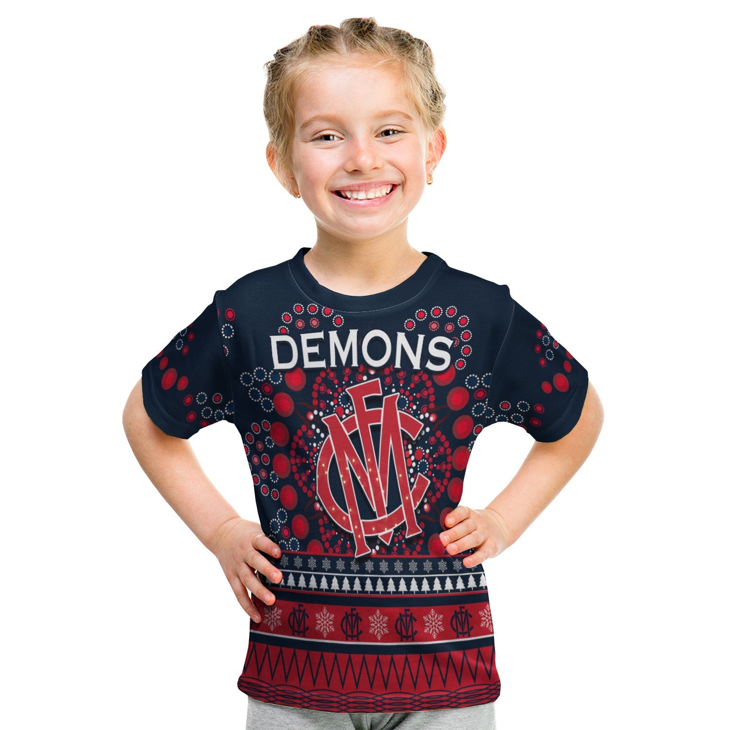 (Custom Personalised) Demons Merry Christmas T shirt KID Melbourne Football Indigenous - Vibe Hoodie Shop