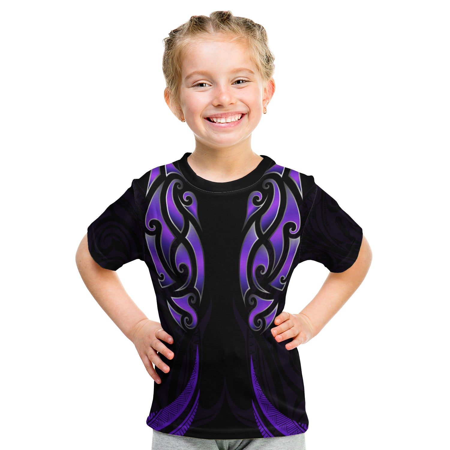 New Zealand Maori T shirt KID Simple Love Purple - Vibe Hoodie Shop