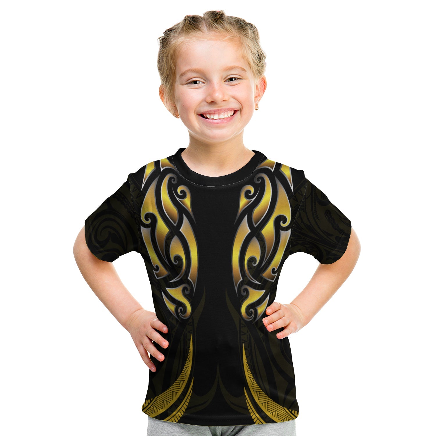 New Zealand Maori T shirt KID Simple Love Gold - Vibe Hoodie Shop