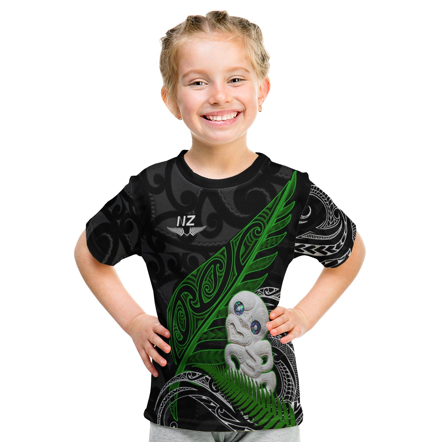 (Custom Personalised) Aotearoa Maori T shirt KID Hei Tiki and Fern - Vibe Hoodie Shop