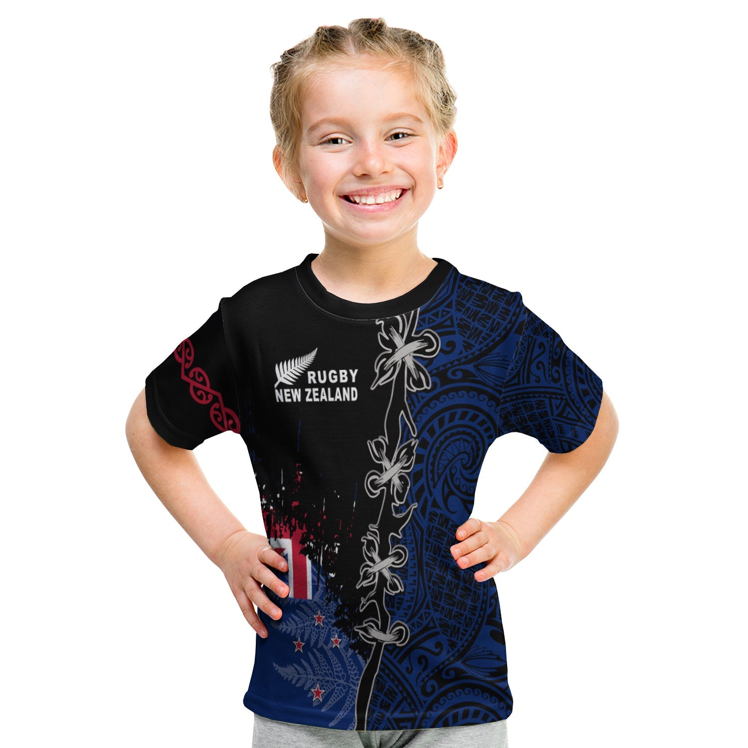 New Zealand Rugby T shirt KID Mix Maori and Fern - Vibe Hoodie Shop