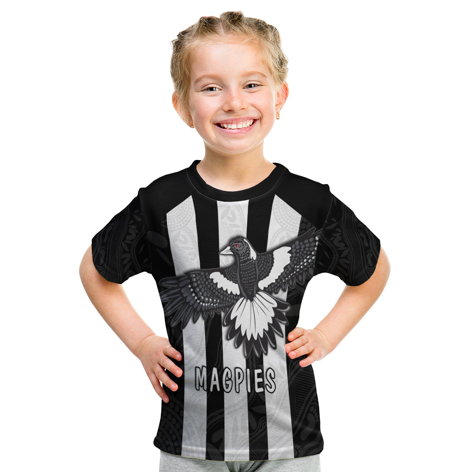 (Custom Personalised) Magpies Indigenous T shirt KID 2021 Heroic - Custom Text and Number - Vibe Hoodie Shop