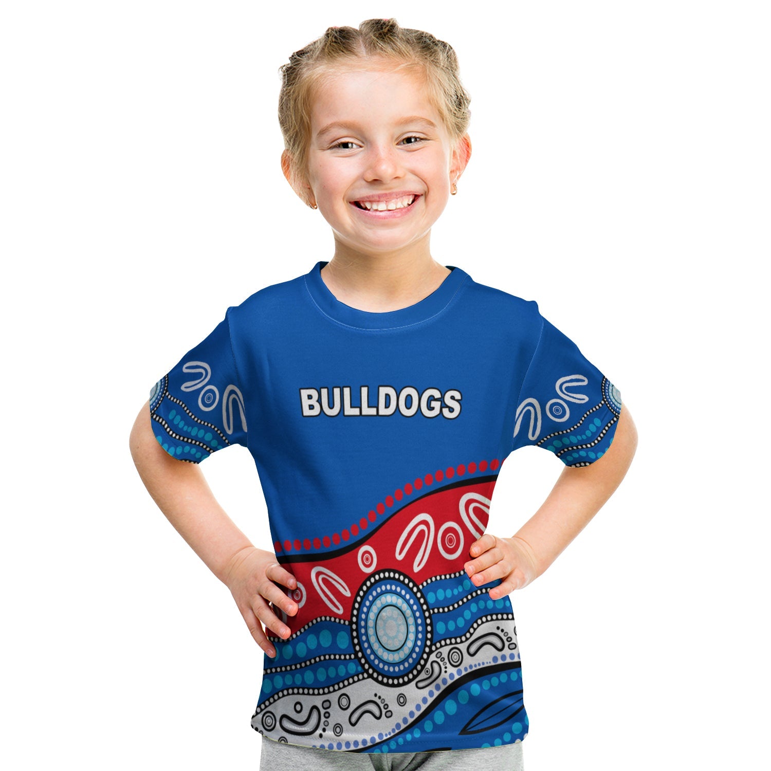 (Custom Personalised) Bulldogs Indigenous T shirt KID Western - Custom Text and Number - Vibe Hoodie Shop