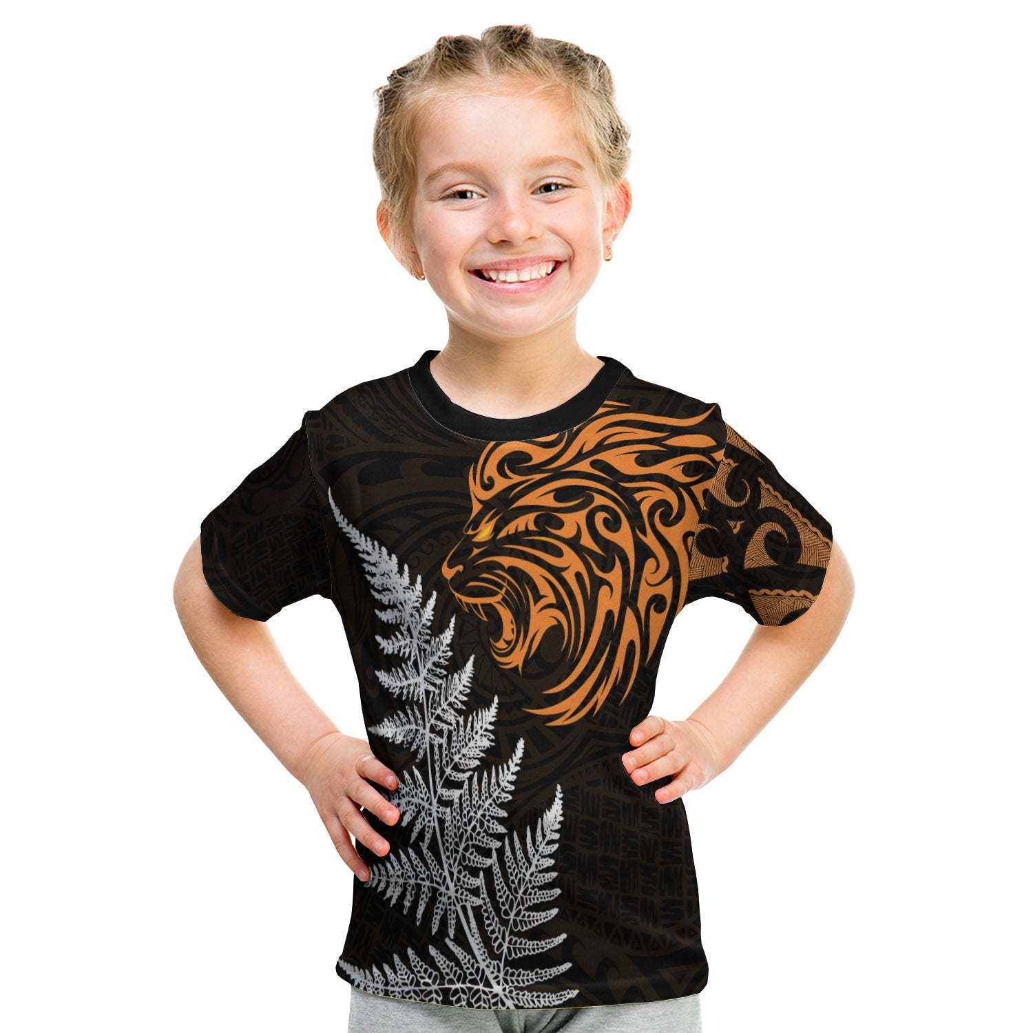 (Custom Personalised) Leo Zodiac Style Maori T shirt KID Orange Lion - Vibe Hoodie Shop