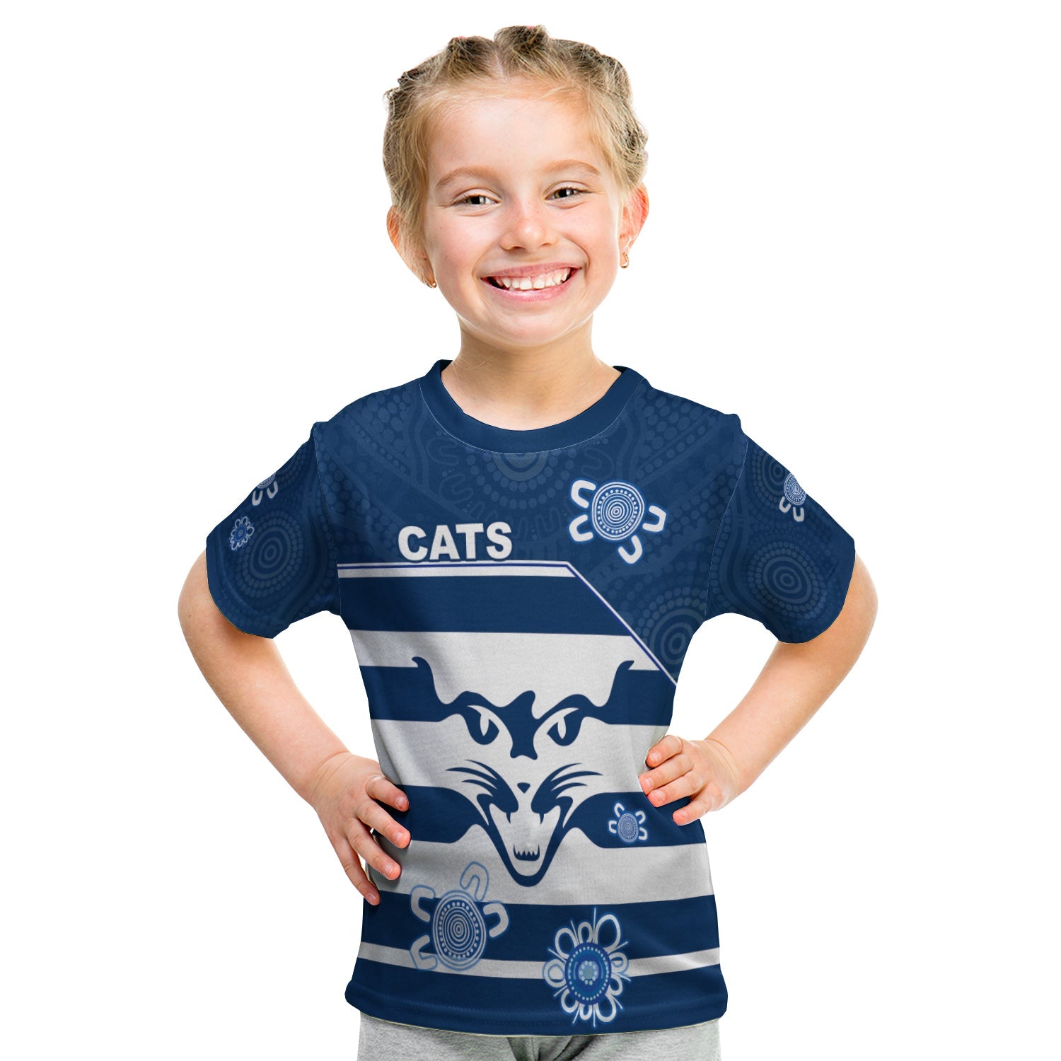 (Custom Personalised) Cats Football T shirt KID Geelong Indigenous - Vibe Hoodie Shop