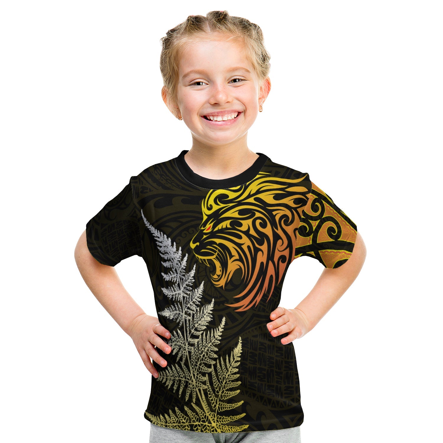 Lion Maori T shirt KID Aotearoa mix Silver Fern - Vibe Hoodie Shop