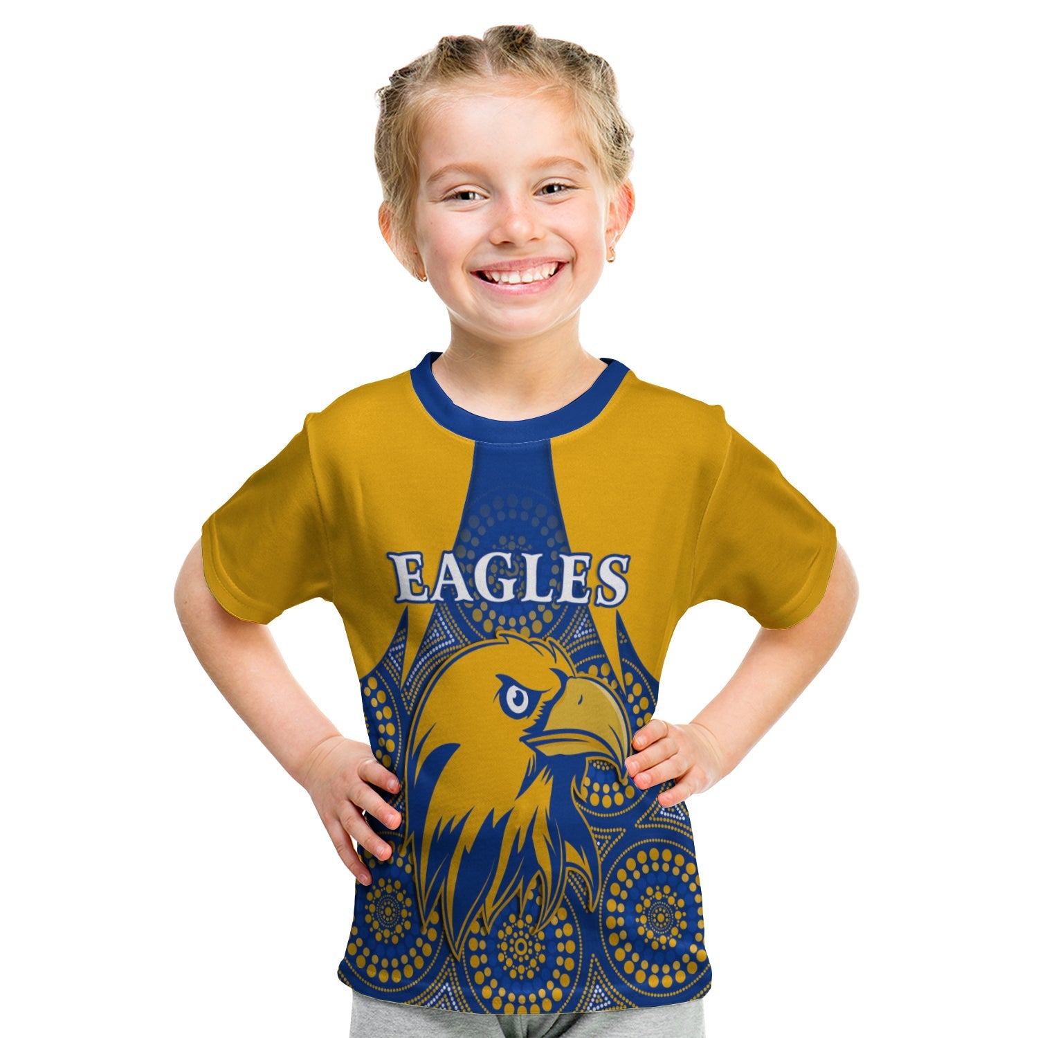 (Custom Personalised) Eagles Indigenous T shirt KID West Coast 2021 Version Gold - Vibe Hoodie Shop