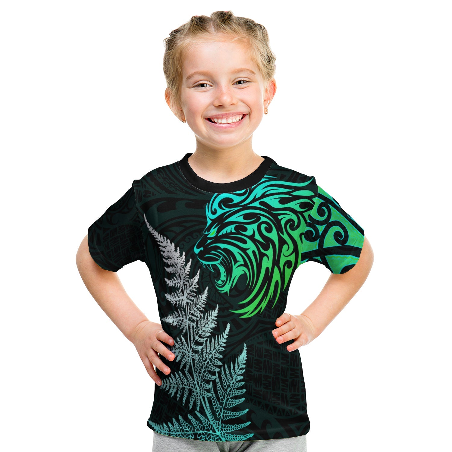 (Custom Personalised) Lion Maori T shirt KID Aotearoa mix Silver Fern Version Blue - Vibe Hoodie Shop