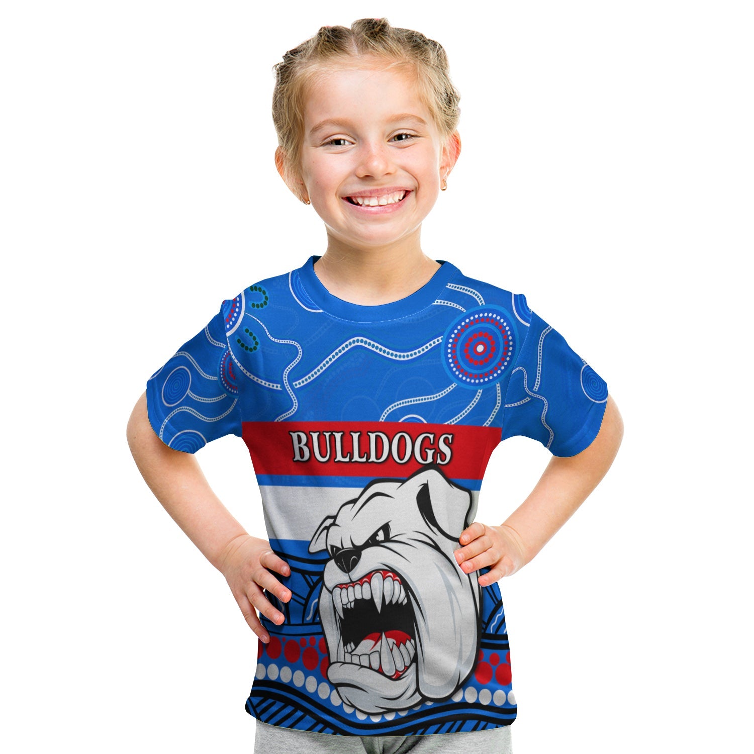 (Custom Personalised) Bulldogs Indigenous T shirt KID Western Football - Custom Text and Number - Vibe Hoodie Shop