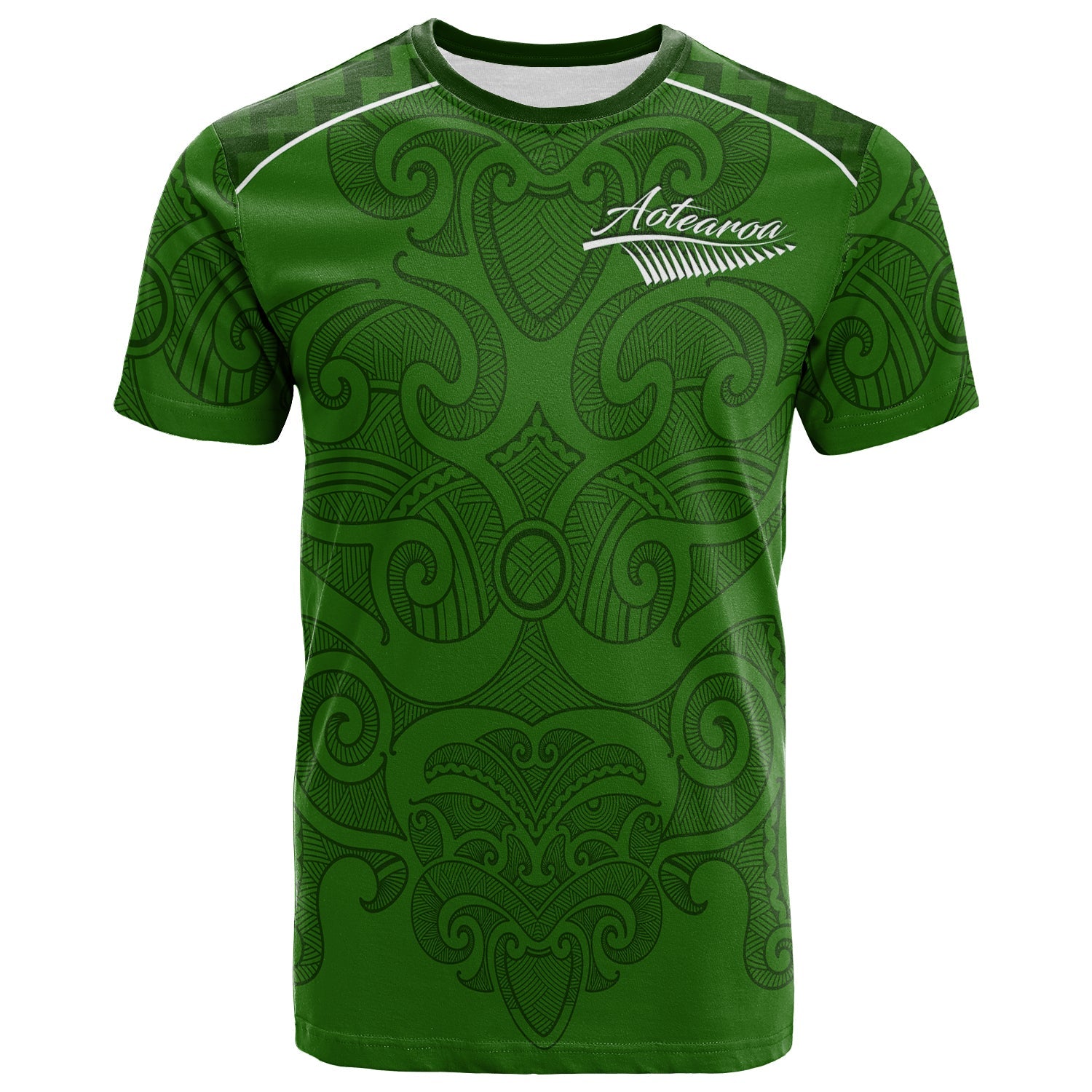 (Custom Personalised) Maori 2021 T shirt - Green Aotearoa Tattoo - Custom Text and Number - Vibe Hoodie Shop