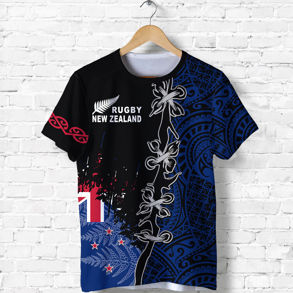 (Custom Personalised) New Zealand Rugby T shirt Mix Maori and Fern - Vibe Hoodie Shop