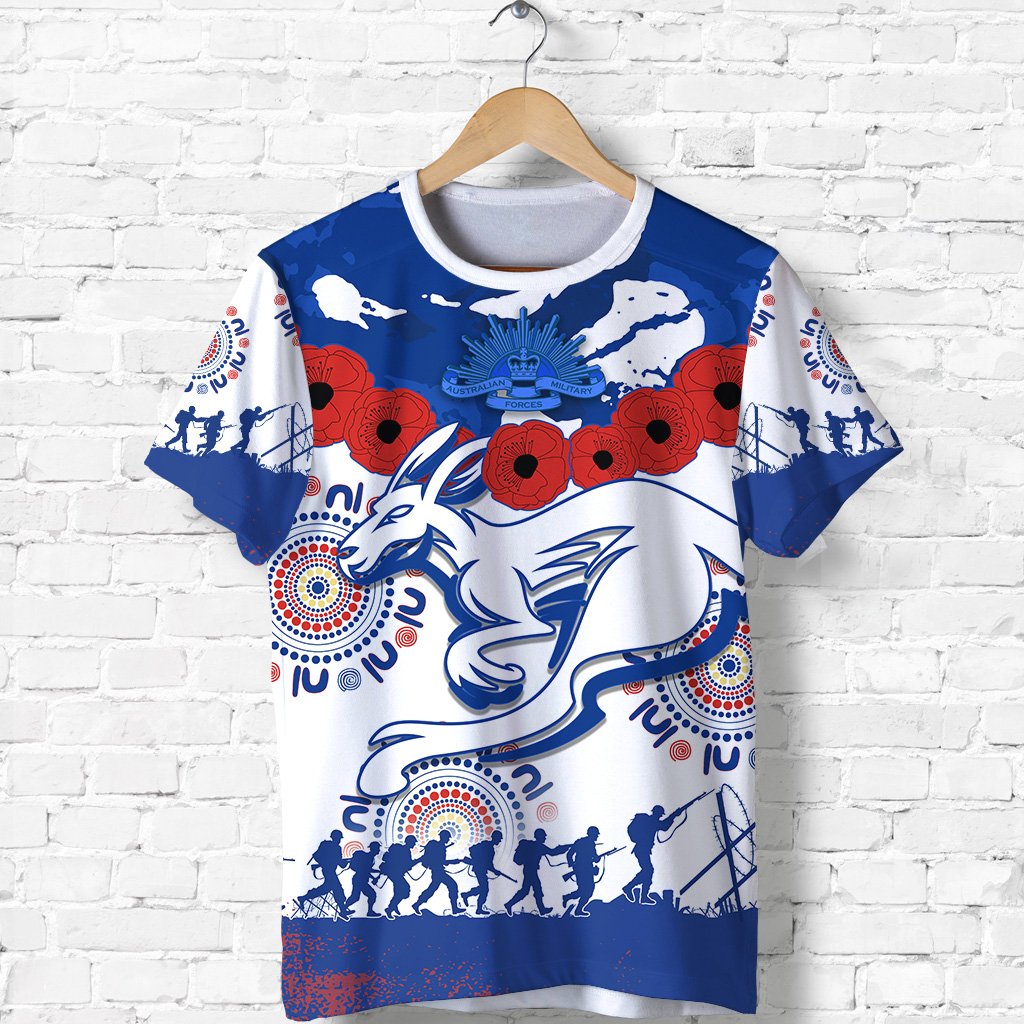 Kangaroos Remembrance ANZAC Day T shirt Indigenous North Melbourne - Vibe Hoodie Shop