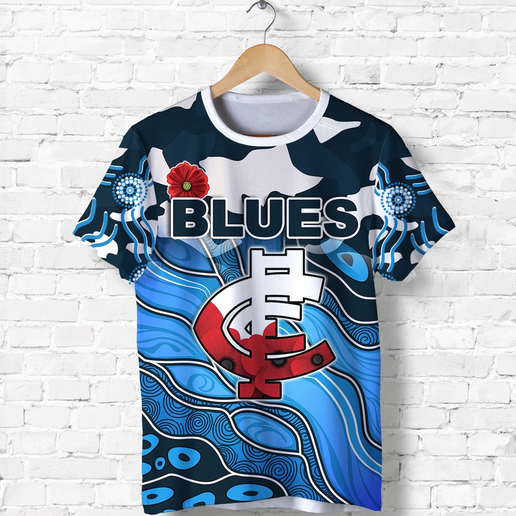 Blues ANZAC T shirt Carlton Attractive Indigenous - Vibe Hoodie Shop