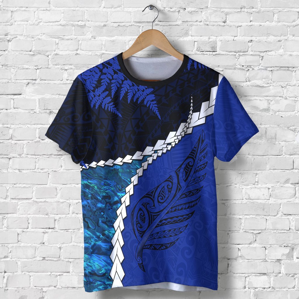 Paua Shell Maori Silver Fern T shirt Cobalt - Vibe Hoodie Shop