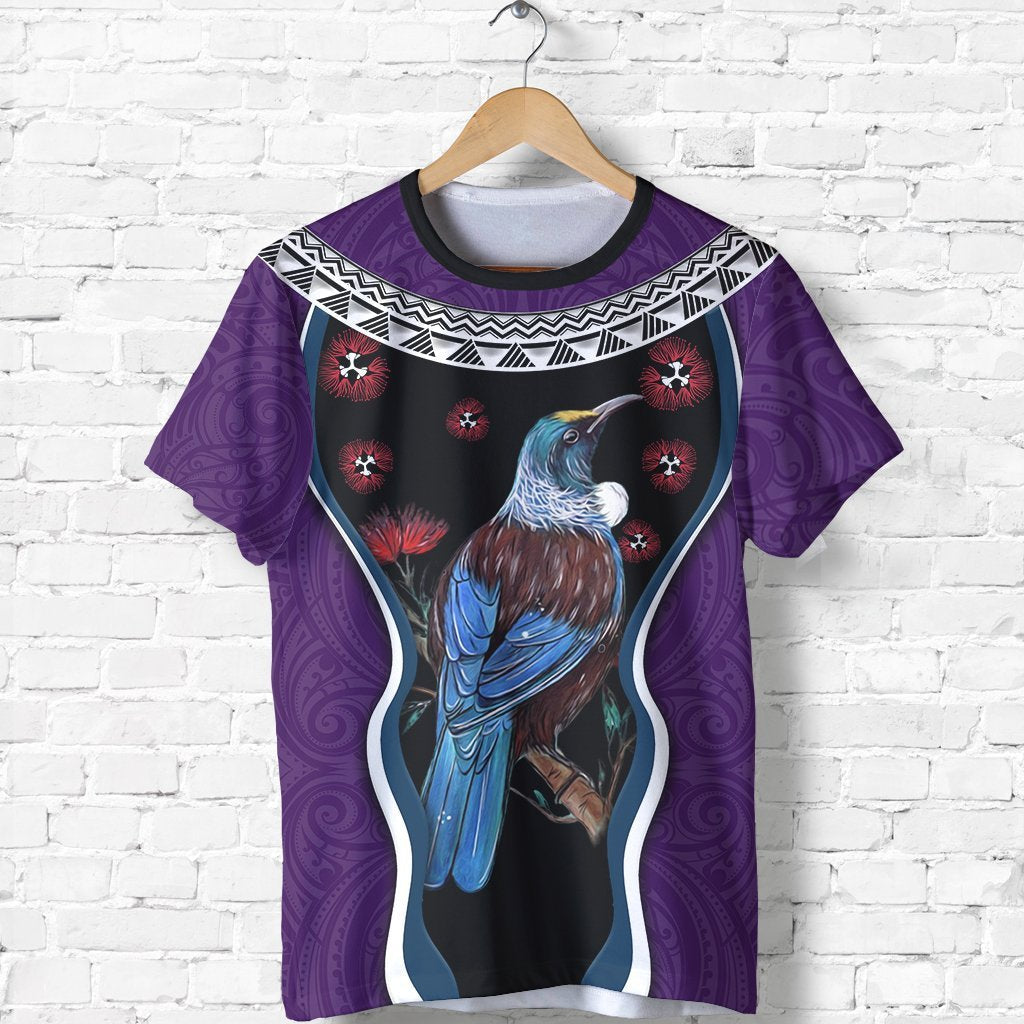 New Zealand Tui Bird T shirt, Pohutukawa - Purple - Vibe Hoodie Shop