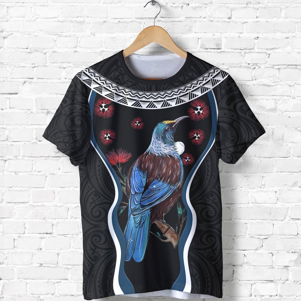 New Zealand Tui Bird T shirt, Pohutukawa - Black - Vibe Hoodie Shop